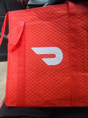Red Insulated Delivery Tote Bag with White Logo